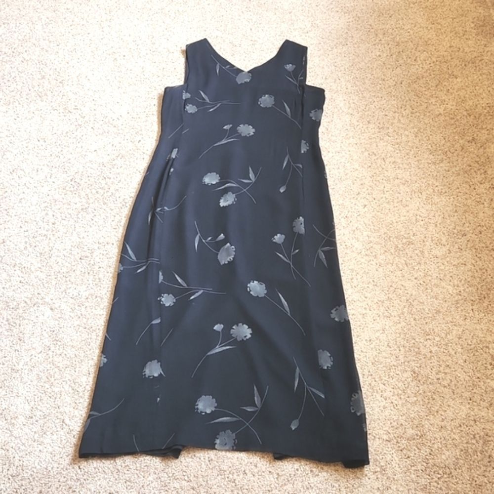 I*N*C International Concepts MAXI lined Black Grey Sheer floral  goth Dress10P